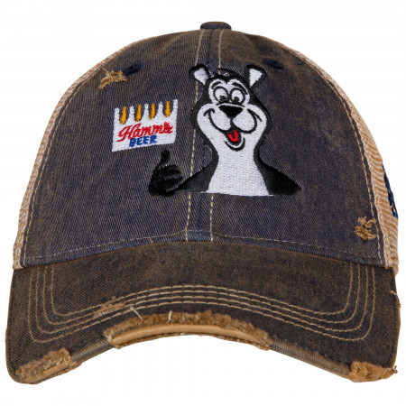 Hamm's Beer Bear Logo Patch Distressed Tea-Stained Adjustable Hat